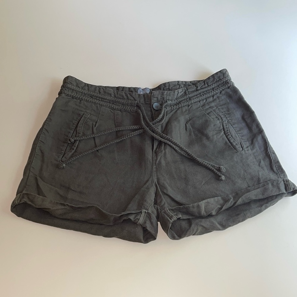 Madewell New Haven Supply Green Belted Linen & Cotton Chino Shorts
